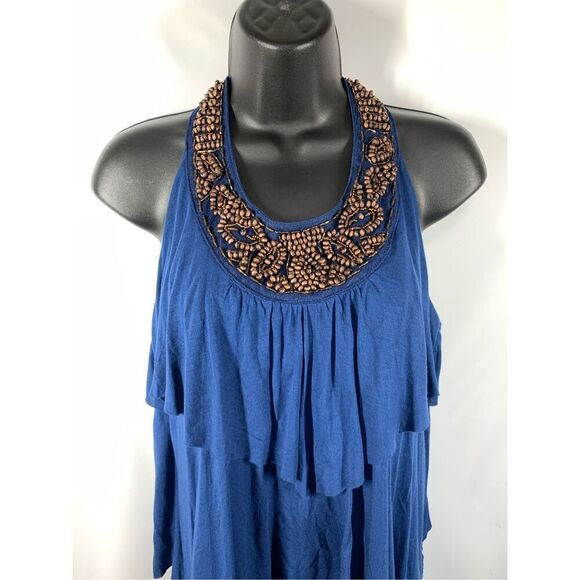 Apt. 9 Royal Blue Brown Beaded Tiered Dress Size  Medium - Picture 1 of 8